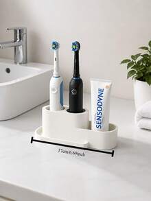 Soporte de cepillo de dientes eléctrico desmontable con bandeja de drenaje, estante de almacenamiento higiénico para cepillo de dientes y pasta de dientes, caja de almacenamiento de encimera de baño que ahorra espacio - Multicolor - Ver 5