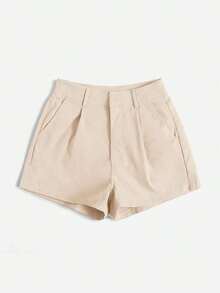 Shorts diarios tejidos de unicolor para mujer, sencillos - Albaricoque - Ver 3