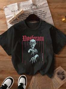 [Entrega Local]Camiseta GráFica De Nosferatu, Ropa De PelíCula De Horror De Vampiro Vintage Unisex, Camiseta Original Del Conde Orlok De Nosferatu, Recuerdo. Ropa De Verano Para Mujer, Ropa De Primavera Para Mujer, Blusas De Verano, Blusas De Abrigo Para Mujer - Negro - Ver 2