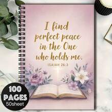 1pc Christian Themed Floral Decorative Spiral Notebook, Cover Printed With Bible Verse "Thou Wilt Keep Him In Perfect Peace, Whose Mind Is Stayed On Thee" (Isaiah 26:3), 100 Practical Inner Pages, Suitable For Work, Study, Diary, Planning, Gift For Graduation, Birthday, Etc. - I - View 6