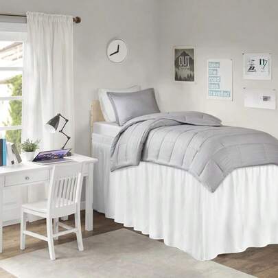1pc Dorm Bed Skirt, Wrap-Around Design With Adjustable Elastic Band, Suitable For Dorm Bedding Set, Multiple Sizes: 32-36-42 Inch Skirt Drop, Adjustable To Fit Different Bed Frames. Soft, Durable, Wrinkle-Resistant Fabric - Made Of Premium Microfiber, Dust Ruffle Style, Fade-Resistant, Machine Washable.