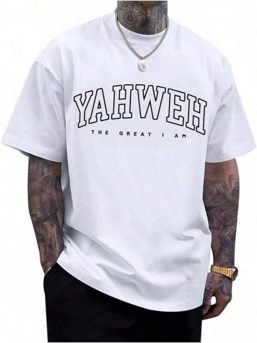 Sudaderas con estampados, camisetas de algodón, tallas grandes para hombre de la S a la 5XL, camisetas religiosas de Jesús para hombre, camisetas de fe con Dios Yahweh, camisetas con versículos bíblicos, camisetas gráficas vintage de gran tamaño, top de algodón en blanco, ropa casual para todas las estaciones, gimnasio, actividades al aire libre y fiestas, camiseta de verano, camiseta de verano FCH6. - Blanco - Ver 1