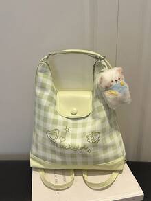 Large Capacity Plaid Backpack, New Korean Fashion Versatile Commuter Tote Bag - Multicolor - View 12