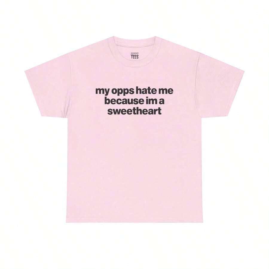 [100% Cotton] VPRNT T-Shirt With Funny Meme: "My Opponents Hate Me Because I'm Nice." | Y2K Streetwear Style T-Shirt |  Viral Graphic Tee, Comfortable Styles For Summer, Fall, And Winter, Short-Sleeved Tops - Unisex Everyday Wear For Women And Men - 粉色 - 查看 1