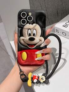 Disney Mickey Mouse Clubhouse Phone Case : 3D Fluffy Pattern Border Protector Phone Soft Phone Case With A Free Cute Mickey Bracelet Chain Lanyard, Mickey, Minnie, Goofy, Donald Duck, Daisy Duck, Pluto, For Apple 17 Promax 17 Pro 16 15 14 13 12 11 Pro Max XS Max X XR Soft Cover Summer Phone Case - trắng - Xem 3