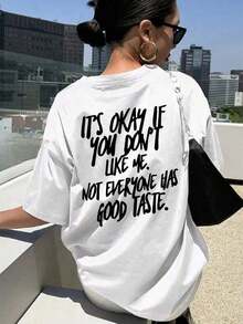 Women's Graphic Tee "I Don't Care If You Don't Like Me", Regular Fit Tee With Funny Phrase, Comfortable Sarcastic Crew Neck T-Shirt "Not Everyone Has Good Taste" Summer Tee In Black - 白色的 - 查看 2