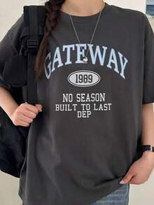 Women's Short-Sleeved T-Shirt, Round Neck, Loose Fit For Summer - Dark Grey - View 7