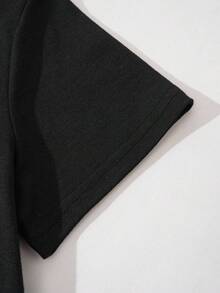 Camiseta manga corta cuello redondo 100% algodón, estampado trendy, tejido ligero y ventilado, estilo moda casual, apta para vida diaria, salidas informales y citas en primavera, verano y otoño - Negro - Ver 4