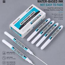 4支装白色油性永久性记号笔，防水速干，高覆盖力，笔尖尺寸分别为0.7mm、1.0mm、1.5mm和2.5mm，适用于玻璃、金属、木材、石头、塑料、轮胎等材质，可用于DIY工艺品、绘画、办公及学习用品等。 - 圓形 - 查看 5