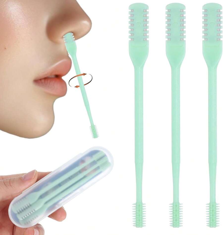 Bremorou Nose Hair Trimmer 3 Pcs Double Sided Knife Cutter 2-In-1 Nose Manual Trimmer 360° Rotating Nasal Hair Razor Portable Cutter Clippers For Men Women (Green) - Green - View 1
