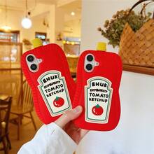 Funny Tomato Bottle Design 16/15 Apple 14 Pro Phone Case, 13 Pro Max 3D Cartoon Niche Quirky Full Coverage Soft Silicone Protective Cover, Creative Personalized Case For Women - Tomato Sauce - View 7