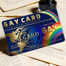 1/3/5pcs Rainbow Pride Lifetime Membership Card - Premium Decorative PVC Card (Not Sticker), Luxury Blue Background Gold Text Double Rainbow Design, LGBTQ+ Community Funny Gift - B - View 1