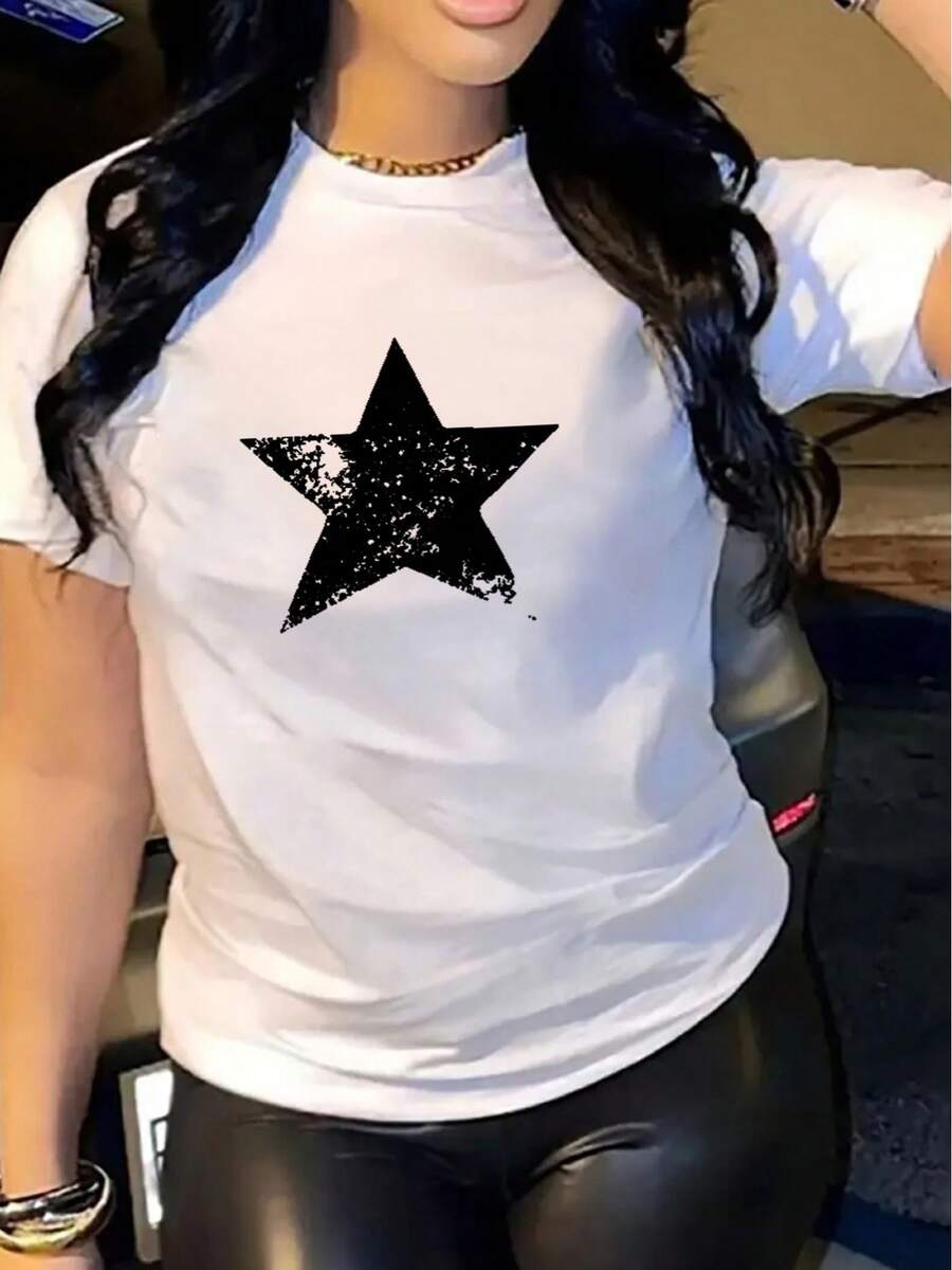 Camiseta de manga corta casual para mujer, edición limitada, de algodón ligero y transpirable, 1 pieza,% algodón de alto gramaje - Cuello redondo cómodo, top suave y atractivo, de algodón ligero. - Blanco - Ver 1