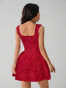 Vestido midi sin mangas de color blanco sólido para mujer, simple y casual para uso diario - Rojo - Ver 2