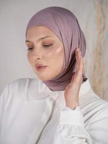 1pc Instant Triangle Hijab, All-In-One Tie-Up Design, Quick Wrap Without Slipping, No Undercap Needed, Suitable For Daily Wear, Prayer, And Outings - Leather Pink - View 7