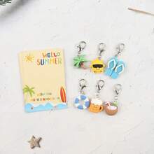 Set de 6 llaveros de verano, diseño de sol, coco, salvavidas, chanclas y árbol de coco, regalos perfectos para fiestas de verano - Multicolor - Ver 5