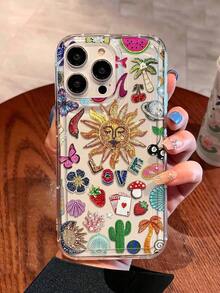 Fashionable Phone Case With 3D Pearl Floral Edge, Transparent Shockproof, Suitable For IPhone 16/11/12/13/14/15/15 Pro/15 Plus/15 Pro Max/7 Plus/8 Plus/X/Xs Max/Xr/11 Pro/12 Pro/13 Pro/14 Pro/12 Min - 多色 6 - 查看 11