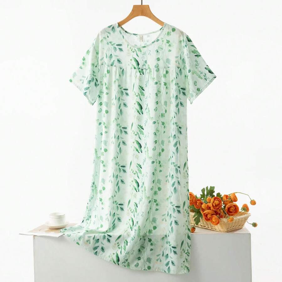 Vestido de dormir con estampado Floral para mujer, ropa de dormir holgada para el hogar, camisón bonito con estampado de cereza, novedad - MH-14 - Ver 1