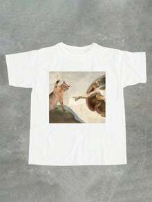 Camiseta De Mujer De Cuello Redondo Con Estampado GráFico De Meme De Internet De La CreacióN De AdáN - Blanco - Ver 1