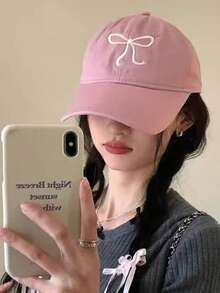 1pc Women's New Classic Washed Unstructured Baseball Cap, Adjustable Size, Bow Embroidery Baseball Cap, Women's Beach Accessory, Travel Essential,Holiday,Festival - Regular Model - View 6