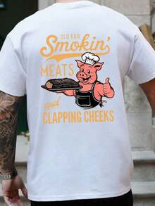 Camiseta de manga corta con estampado de chef cerdo rojo, moda masculina Elección perfecta de regalo de cumpleaños o festividad pra amigos, familiares, novio o novia - Blanco - Ver 2
