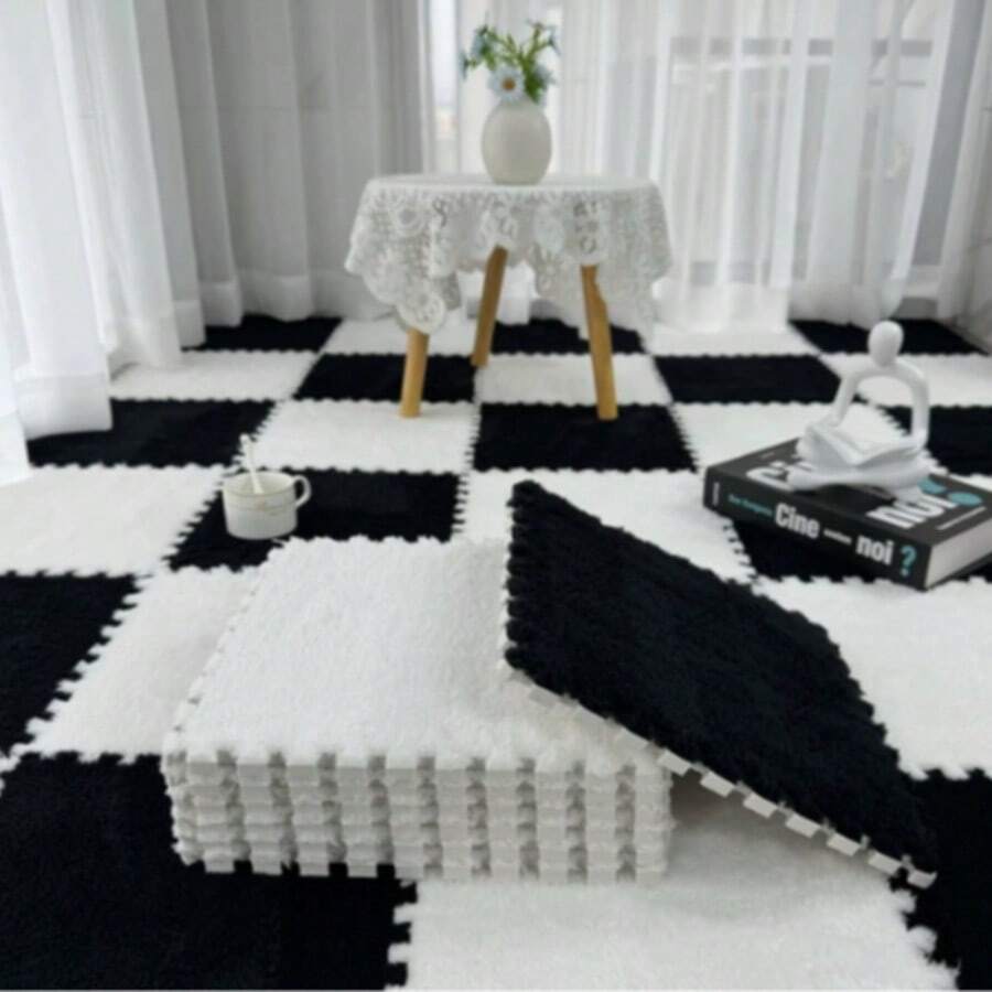 10pcs Patchwork Solid Color Non-Slip Floor Mats, Full Coverage Anti-Fall Mats For Living Room, Bedroom, Balcony, Large Area, 30*30cm - New Model - View 1