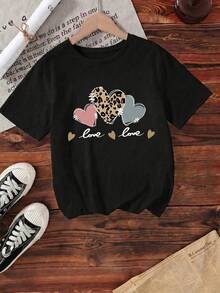 Casual Short-Sleeved, Crew-Neck T-Shirt With A Print, Ideal For Summer. Suitable For Children And Teenagers. Breathable And Sweat-Wicking. - 黑與白 - 查看 2