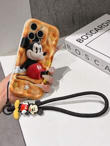 Disney Mickey Mouse Clubhouse Phone Case : 3D Fluffy Pattern Border Protector Phone Soft Phone Case With A Free Cute Mickey Bracelet Chain Lanyard, Mickey, Minnie, Goofy, Donald Duck, Daisy Duck, Pluto, For Apple 17 Promax 17 Pro 16 15 14 13 12 11 Pro Max XS Max X XR Soft Cover Summer Phone Case - 白色 - 查看 6