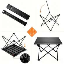 Portable Folding Camping Side Table, Multifunctional Aluminum Picnic Trestle Table With Carrying Bag, Anti-Slip Rubber Feet For Outdoor Cooking BBQ Beach Hiking Fishing Boating - Black - View 7