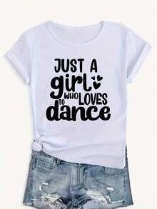 Camiseta de algodón de manga corta para mujer, de corte holgado, con la inscripción "JUST A" - Blusa casual de verano con cuello redondo y ajuste suelto, lavable a máquina, ropa informal con estampado de texto. - Blanco - Ver 3