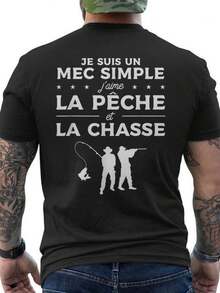 "I'm A Laid-Back Guy, I Like Fishing And Hunting" T-Shirt With Back Print - Men's T-Shirt - Pure, Comfortable And Breathable Fabric - Short Sleeve T-Shirt - Men's T-Shirt - Pure, Comfortable And Breathable Fabric - Short Sleeve T-Shirt - Loose And Comfortable For Summer. - Black - View 6