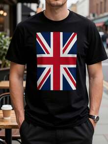 Unisex T-Shirt With British Union Jack Flag Print - Short Sleeve, Crew Neck, Lightweight And Breathable, Suitable For Casual And Themed Wear - Machine Washable, Regular Fit For Men And Teenagers, Garment With British Pride, Loose And Comfortable For Summer - Back - View 1