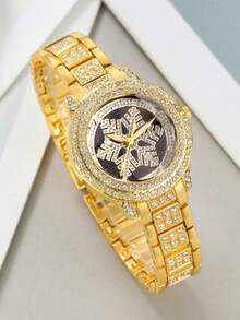 2pcs Fashion Rhinestone Stainless Steel Quartz Watch & Bracelet Set For Women - Gold - View 3