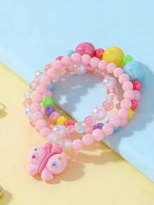 3pcs/Set Girls Cute Flower & Heart Charm Bracelet Jewelry Set, Beaded Children's Bracelet Accessories, Random Color, Suitable For Girls Party Gifts - one-size - View 11