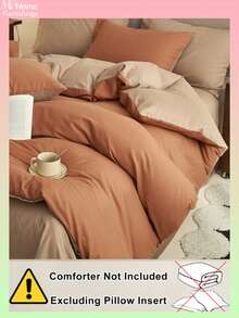 2/3pcs Orange & Camel Bedding Set, Includes 1 Duvet Cover & 2 Pillowcases, Soft & Comfortable Home Textile, Available In Multiple Colors, Suitable For Dorm, Simple & Fashionable Bedroom Decor, Machine Washable Without Filling - Orange - View 4