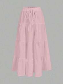 Women's Casual Summer Skirt, Multi-Layer, Candy Color, For Vacation - Rosa - View 1