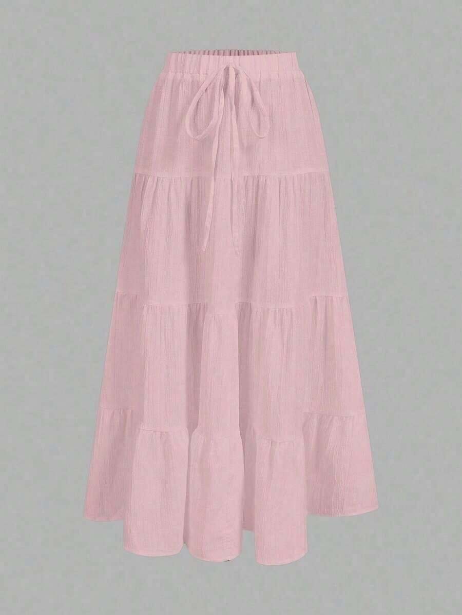 Women's Casual Summer Skirt, Multi-Layer, Candy Color, For Vacation - Rosa - View 1