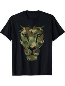 Unisex T-shirt med kamouflagemönster och lejonhuvud, militär kamouflage, djurmönstrade T-shirts för män, herr-T-shirts, herrkläder, herrset, herr-T-shirt, herrartiklar, vardagsklänningar för kvinnor, damset, eleganta blusar, dam-T-shirts, damklänning - Svart - Visa 1