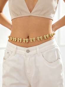 1pc Street Chic CCB Gold Butterfly Waist Chain, Suitable As Gift For Ladies Beach Vacation - 28242-g - View 2