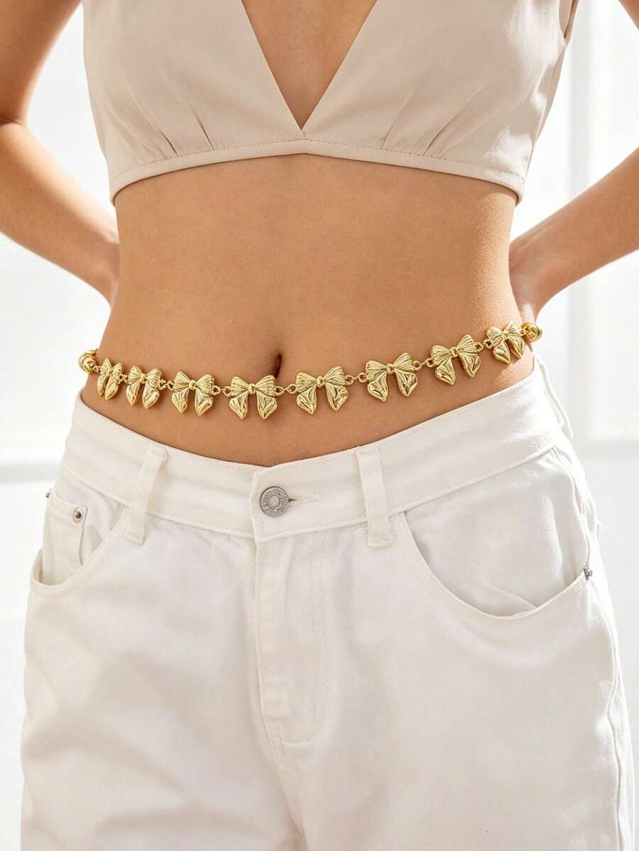 1pc Street Chic CCB Gold Butterfly Waist Chain, Suitable As Gift For Ladies Beach Vacation