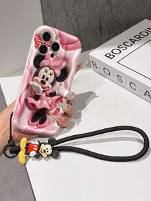 Disney Mickey Mouse Clubhouse Phone Case : 3D Fluffy Pattern Border Protector Phone Soft Phone Case With A Free Cute Mickey Bracelet Chain Lanyard, Mickey, Minnie, Goofy, Donald Duck, Daisy Duck, Pluto, For Apple 17 Promax 17 Pro 16 15 14 13 12 11 Pro Max XS Max X XR Soft Cover Summer Phone Case - 白色 - 查看 6
