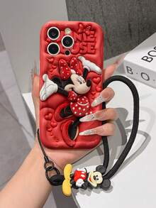 Funda de teléfono de Disney Mickey Mouse Clubhouse: Funda de teléfono suave con borde protector de patrón esponjoso 3D y un llavero de pulsera de Mickey gratis, Mickey, Minnie, Goofy, Donald Duck, Daisy Duck, Pluto, para Apple 17 Promax 17 Pro 16 15 14 13 12 11 Pro Max XS Max X XR Funda de verano - Blanco - Ver 3