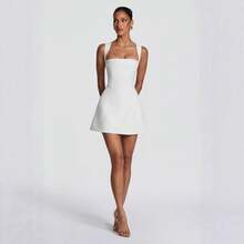 Summer New European And American Elegant Women's Dress Series White Square Neck A-Line Dress, Sleeveless Bodycon Formal Dress Cocktail & Graduation - 白色 - 查看 9