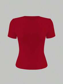 Camiseta básica de manga corta y cuello redondo, blanca y sólida, ajustada y deportiva, para mujer, verano, modelo 2025 - Sello - Ver 5