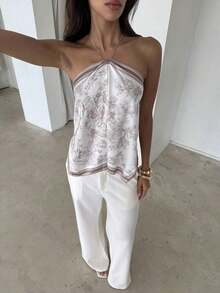 Blusa de mujer elegante con cuello de halter, estampado de tinte anudado y gasa para vacaciones en la playa - Multicolor 2 - Ver 6