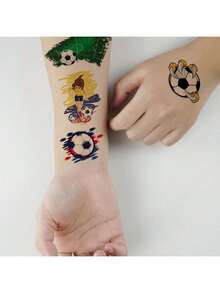 10 Peças Adesivos Temporários de Tatuagem de Comemoração de Torcedor de Futebol Cartoon, À Prova d'Água e à Prova de Suor, Aplicável para Rosto, Braço e Várias Ocasiões - Multicolorido - Visão 5