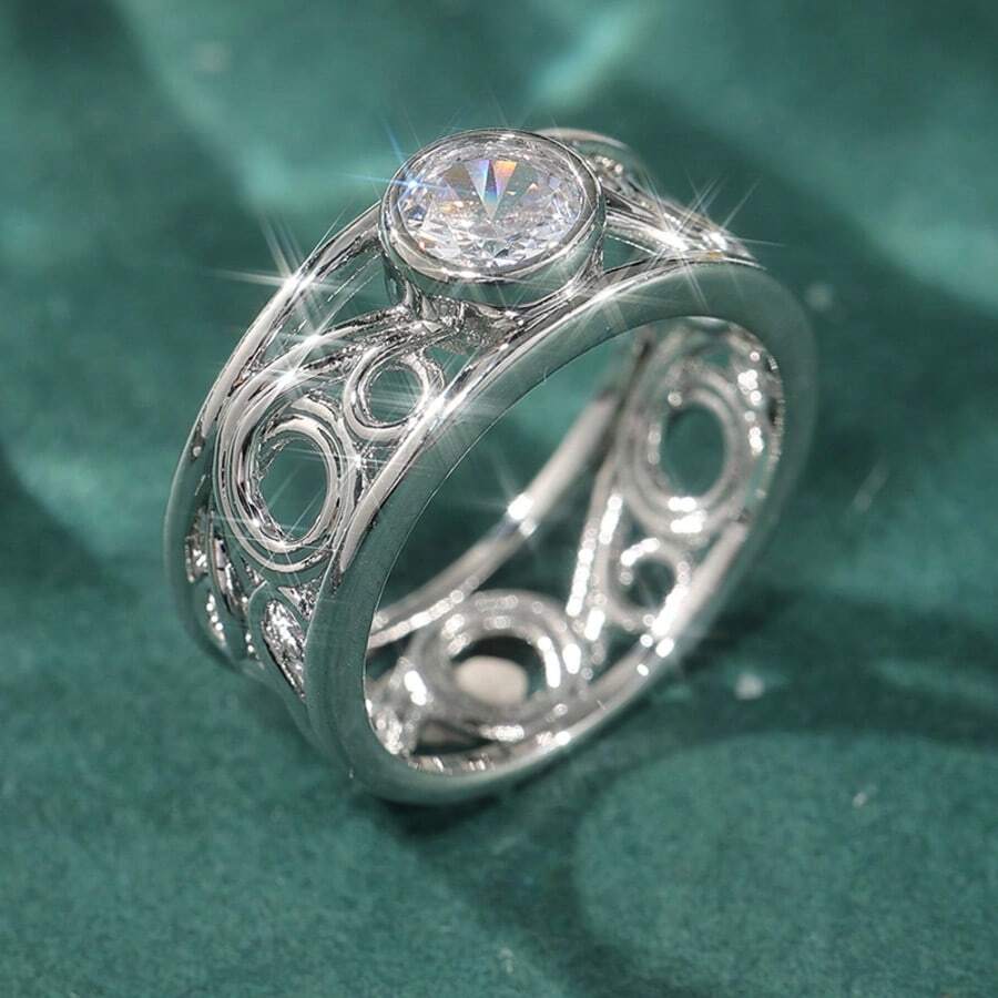 A Simple Yet Elegant Hollow Ring With An Arched Pattern Design. This Handmade Jewelry Piece For Women Is Perfect For Wearing At Wedding Parties And An Excellent Gift For Your Beloved Lady. - Silver - View 1