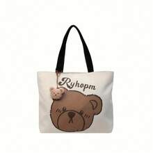 1pc Fashionable Cartoon Bear Head Print Cute Shoulder Bag, Large Capacity Student Bag, Multipurpose Shoulder/Handbag School Supplies - Multicolor - View 11