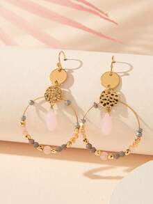 1 Pair Crystal Beaded Round Earrings (Bead Color Randomly Gradient) - Pink-e043 - View 2