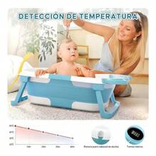 Portable Folding Baby Bathtub With Cushion And Built-In Thermometer - Celeste - View 4